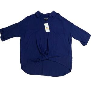 DKNY Women's Small Short Sleeve Button Up Tie Front retro boho girly Classic NYC